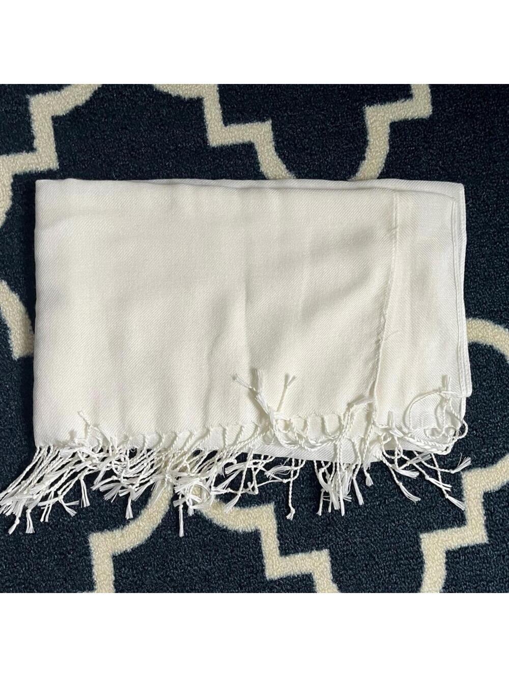 White Fringed Square Scarf Wrap Soft Neutral Shawl Lightweight Layering